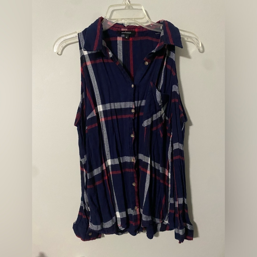Ambiance Plaid Shirt with Shoulder Cut Outs